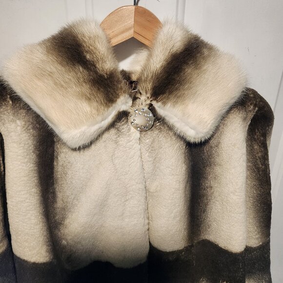 Womens Large Hooded Sheared Rex Rabbit Fur Jacket with Mink Fur Hood and Collar - Picture 4 of 11